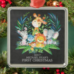 Chalkboard Jungle Baby's First Christmas Ornament<br><div class="desc">Cute safari animals for a baby boys or girls first Christmas. Our cute jungle scene features a giraffe,  monkey,  elephant,  zebra,  hippo & lion. Matching items available in our shop.</div>