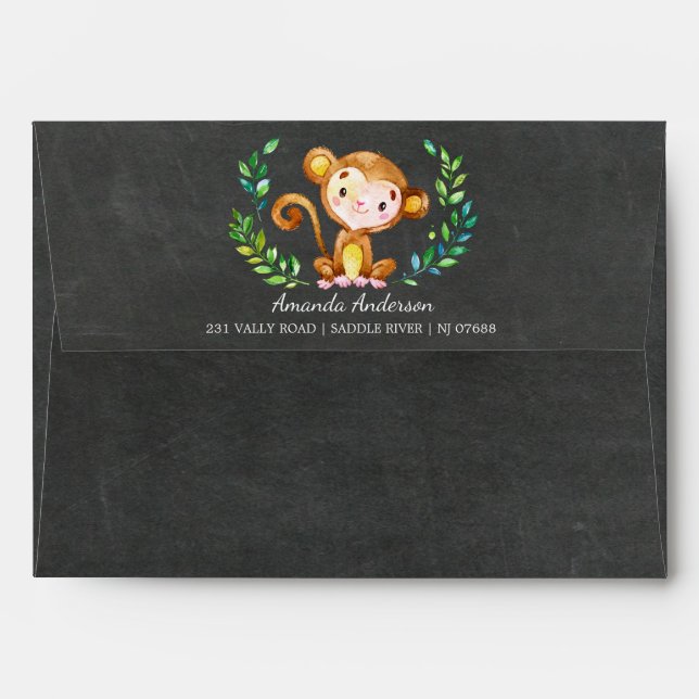 Chalkboard Jungle Monkey Wood Invitation Envelope (Back (Top Flap))