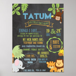 Chalkboard Jungle Party personalised 1 year poster