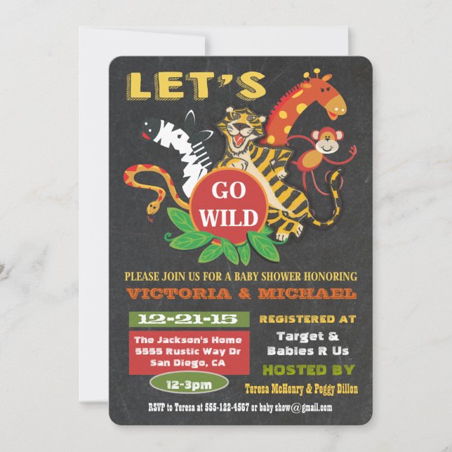 Chalkboard Jungle Safari Baby Shower Invitations (Front)