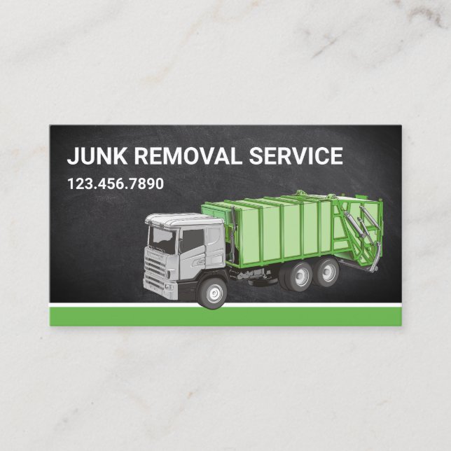 Chalkboard Junk Removal Service Garbage Truck Business Card (Front)