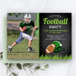 Chalkboard Kids Football Birthday Party Photo Invitation<br><div class="desc">Amaze your guests with this cool football theme birthday party invite featuring an american football and a sports helmet with modern typography against a chalkboard background. Simply add your event details on this easy-to-use template and adorn this card with your child's favourite photo to make it a one-of-a-kind invitation. Flip...</div>