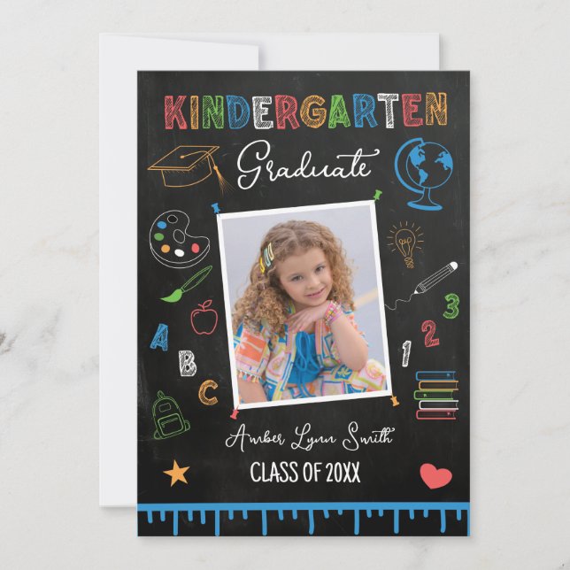 Chalkboard Kindergarten Graduation Photo Invitation (Front)