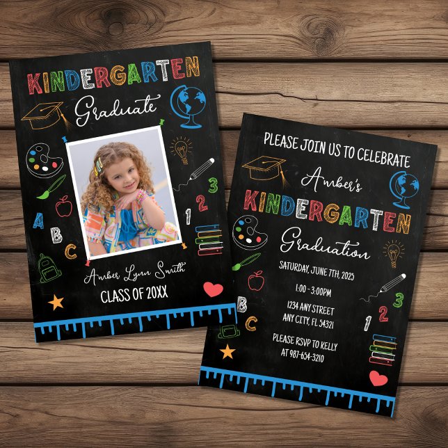 Chalkboard Kindergarten Graduation Photo Invitation (Creator Uploaded)