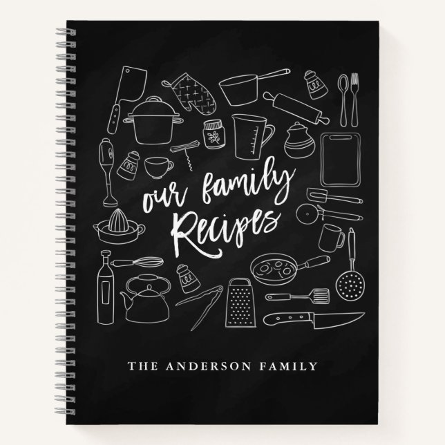 Chalkboard Kitchen Tools Personalised Recipe  Note Notebook (Front)