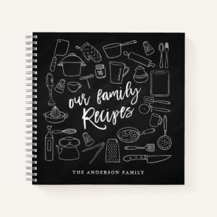 Chalkboard Kitchen Tools Personalised Recipe  Notebook