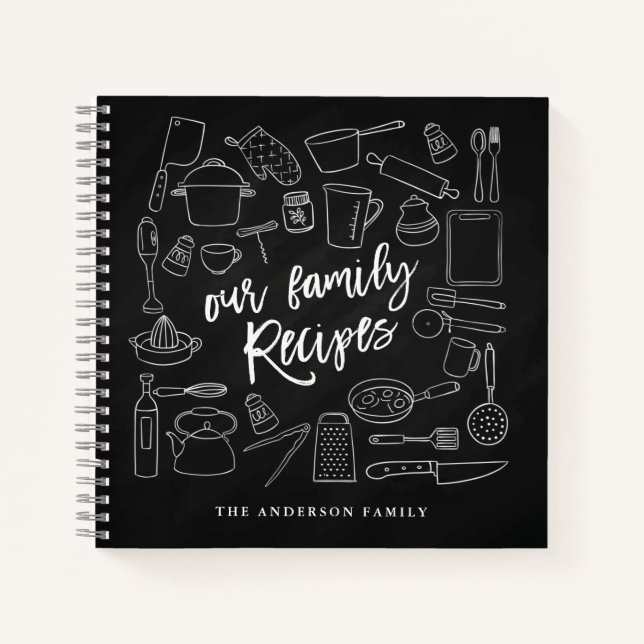 Chalkboard Kitchen Tools Personalised Recipe  Notebook (Front)