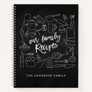 Chalkboard Kitchen Tools Personalized Recipe  Note Notebook