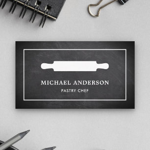Chalkboard Kitchen White Rolling Pin Pastry Chef Business Card
