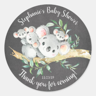 Chalkboard Koala Bear Triplets Baby Shower Favour Classic Round Sticker