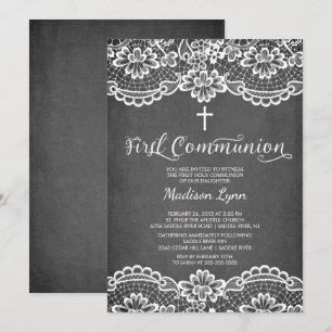 Chalkboard Lace First Holy Communion Invitation