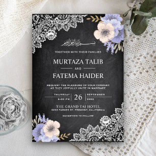 Chalkboard Lace Purple Floral Islamic Wedding Invitation