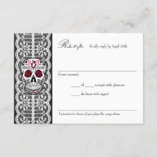 Chalkboard Lace Red & Black Sugar Skull RSVP cards