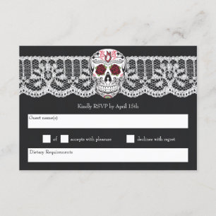 Chalkboard Lace Red & Black Sugar Skull RSVP cards
