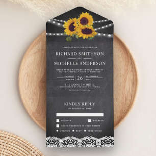 Chalkboard Lace String Lights Sunflower Wedding All In One Invitation