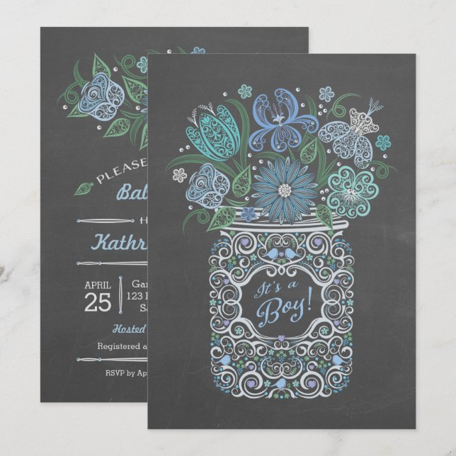 Chalkboard Lacy Mason Baby Shower It's a Boy Invitation (Front/Back)