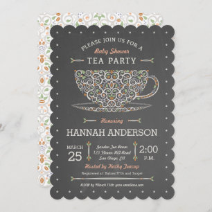 Chalkboard Lacy Teacup Baby Shower Invitation
