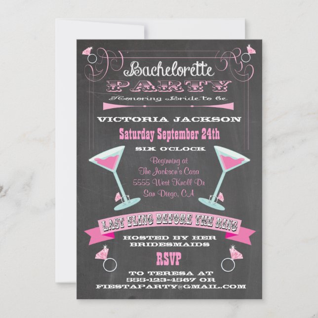 Chalkboard Last Fling Before the Ring Invitation (Front)