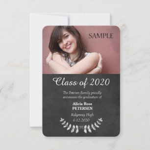 Chalkboard Laurel Leaf Graduation Announcement