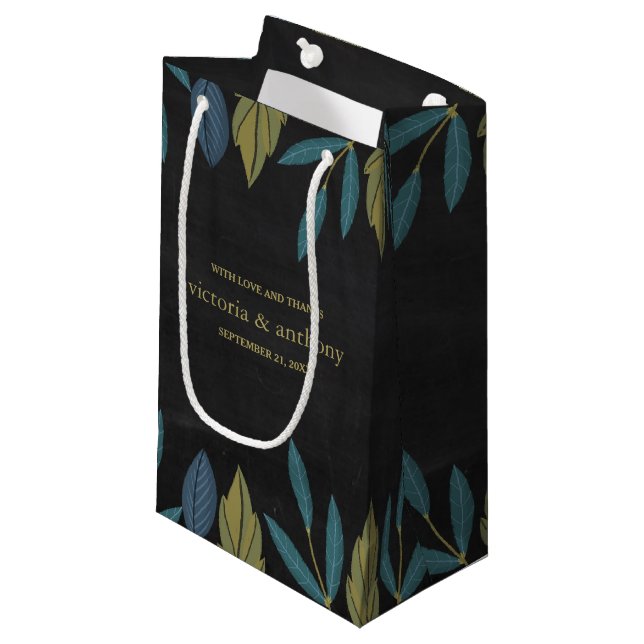 Chalkboard Leaf Wedding Favour Small Gift Bag (Front Angled)