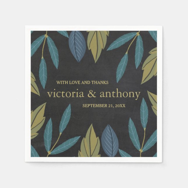 Chalkboard Leaf Wedding Napkin (Front)