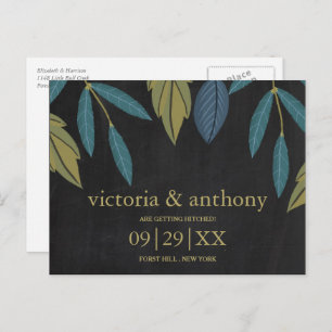 Chalkboard Leaf Wedding Save The Date Announcement Postcard