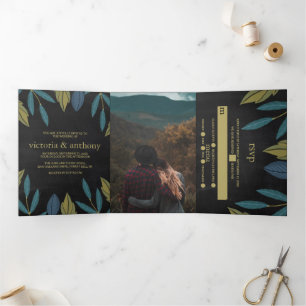 Chalkboard Leaf Wedding Suite Tri-Fold Invitation