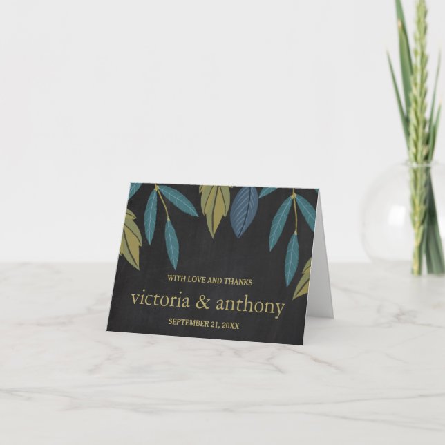 Chalkboard Leaf Wedding Thank You Card (Front)
