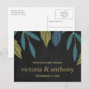 Chalkboard Leaf Wedding Thank You Postcard