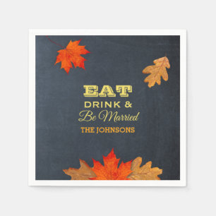 Chalkboard Leaves Eat Drink and Be Married Napkin