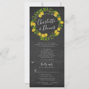 Chalkboard lemon wreath rsvp attached wedding invitation