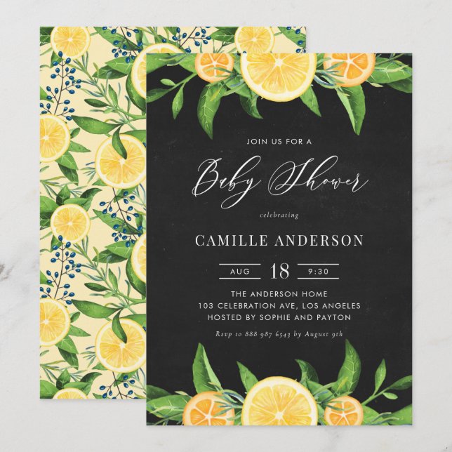 Chalkboard Lemons and Oranges Summer Baby Shower Invitation (Front/Back)