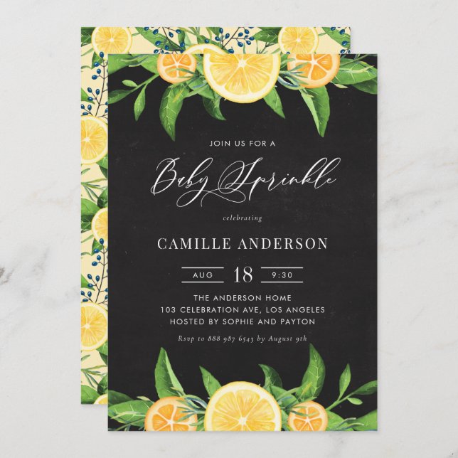 Chalkboard Lemons and Oranges Summer Baby Sprinkle Invitation (Front/Back)