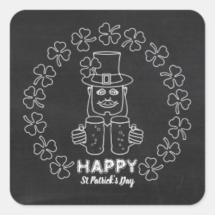 Chalkboard Leprechaun, St Patrick's Day Square Sticker