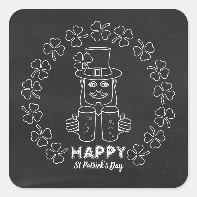 Chalkboard Leprechaun, St Patrick's Day Square Sticker (Front)