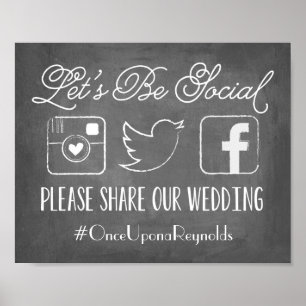 Chalkboard Let's Be Social   Wedding Hashtag Sign