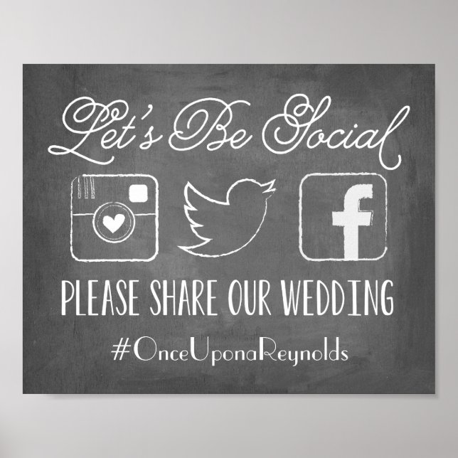 Chalkboard Let's Be Social | Wedding Hashtag Sign (Front)