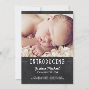 Chalkboard Lettering 1-Photo Birth Announcement