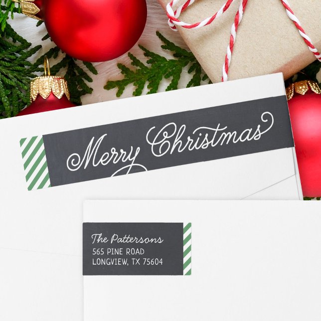 Chalkboard Lettering Christmas Return Address Wrap Around Label (Creator Uploaded)