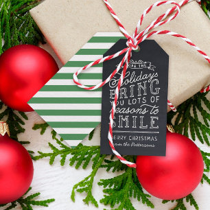 Chalkboard Lettering Green Stripes Holiday Gift Tags