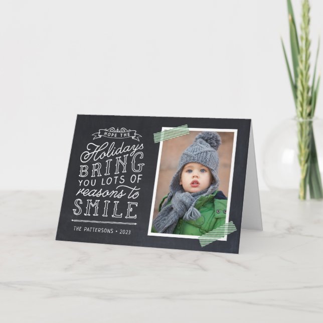 Chalkboard Lettering Holiday Photo Card (Front)