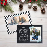 Chalkboard Lettering Holiday Photo Card<br><div class="desc">Affordable custom printed holiday photo cards with simple templates for customisation. This fun design features cute hand-lettered style typography on a faux chalkboard background with aqua striped washi tape around your photo. The text reads "Hope the holidays bring you lots of reasons to smile". Personalise it with your photos, family...</div>