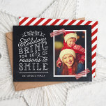 Chalkboard Lettering Holiday Photo Card<br><div class="desc">Affordable custom printed holiday photo cards with simple templates for customisation. This fun design features cute hand-lettered style typography on a faux chalkboard background with red striped washi tape around your photo. The text reads "Hope the holidays bring you lots of reasons to smile". Personalise it with your photos, family...</div>