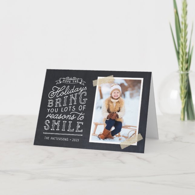 Chalkboard Lettering Holiday Photo Card (Front)