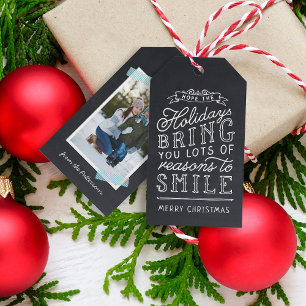 Chalkboard Lettering Holiday Photo Gift Tags