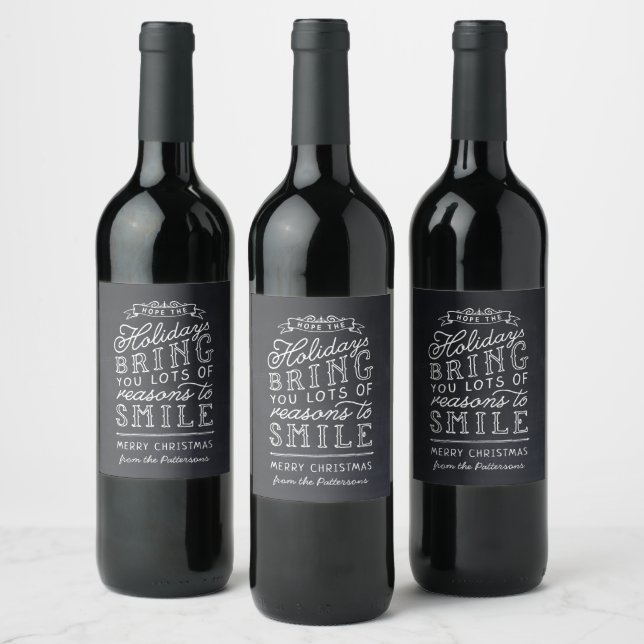 Chalkboard Lettering Personalised Christmas Gift Wine Label (Bottles)