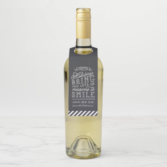 Chalkboard Lettering Personalised Happy New Year Bottle Tag (On Bottle)