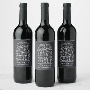 Chalkboard Lettering Personalised Happy New Year Wine Label