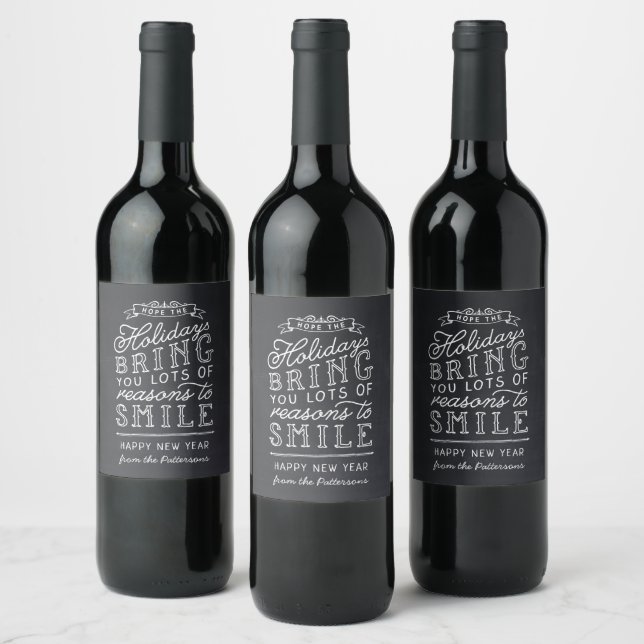 Chalkboard Lettering Personalised Happy New Year Wine Label (Bottles)