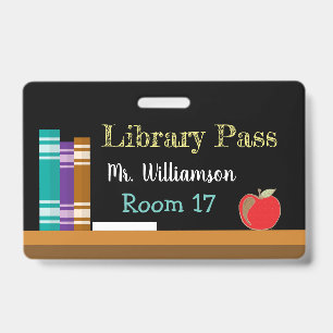 Chalkboard library plastic badge hall pass ID badge